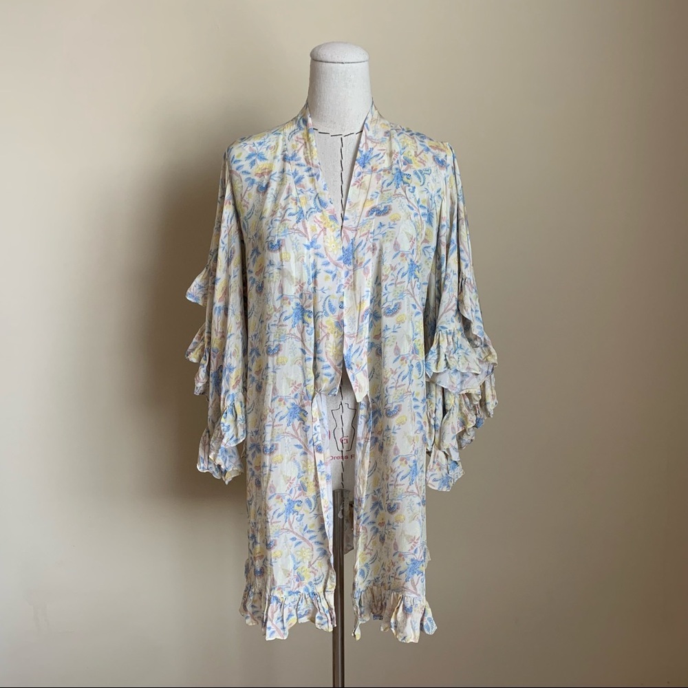 Mes Demoiselles Sally Floral Kimono Top Dress Robe Jacket Ruffles *Missing Belt